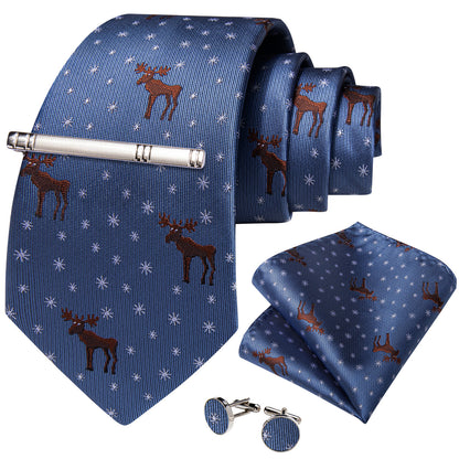 Deers and Snowflakes Tie, Pocket Square, Cufflinks and Tie Clip tie sets    - Sophisticated Gentlemen