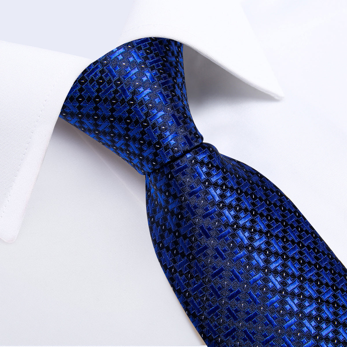 Blue and Black Geometric Silk Tie, Pocket Square and Cufflinks tie sets    - Sophisticated Gentlemen