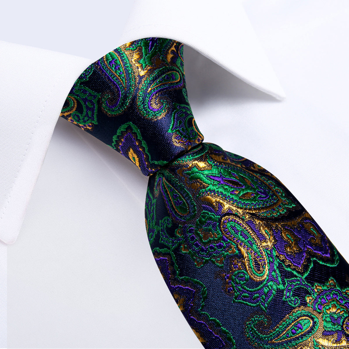 Green and Purple Paisley Silk Tie, Pocket Square and Cufflinks tie sets    - Sophisticated Gentlemen
