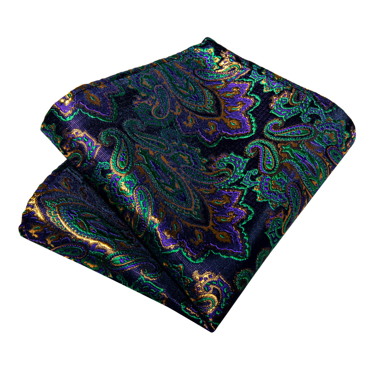 Green and Purple Paisley Silk Tie, Pocket Square and Cufflinks tie sets    - Sophisticated Gentlemen