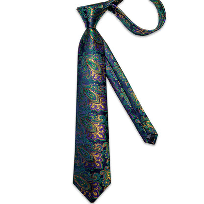 Green and Purple Paisley Silk Tie, Pocket Square and Cufflinks tie sets    - Sophisticated Gentlemen