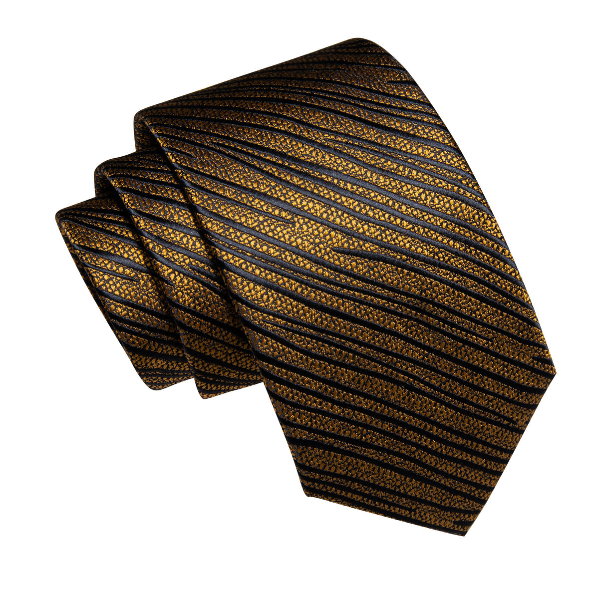 Gold and Black Striped Silk Tie, Pocket Square and Cufflinks tie sets    - Sophisticated Gentlemen