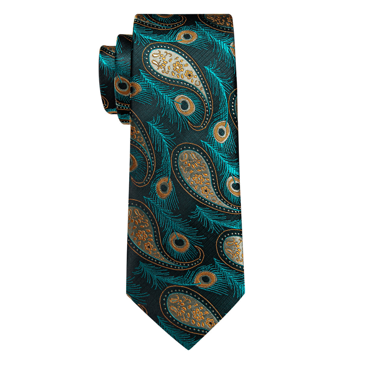Blue, Green and Yellow Feather Silk Tie, Pocket Square and Cufflinks tie sets    - Sophisticated Gentlemen