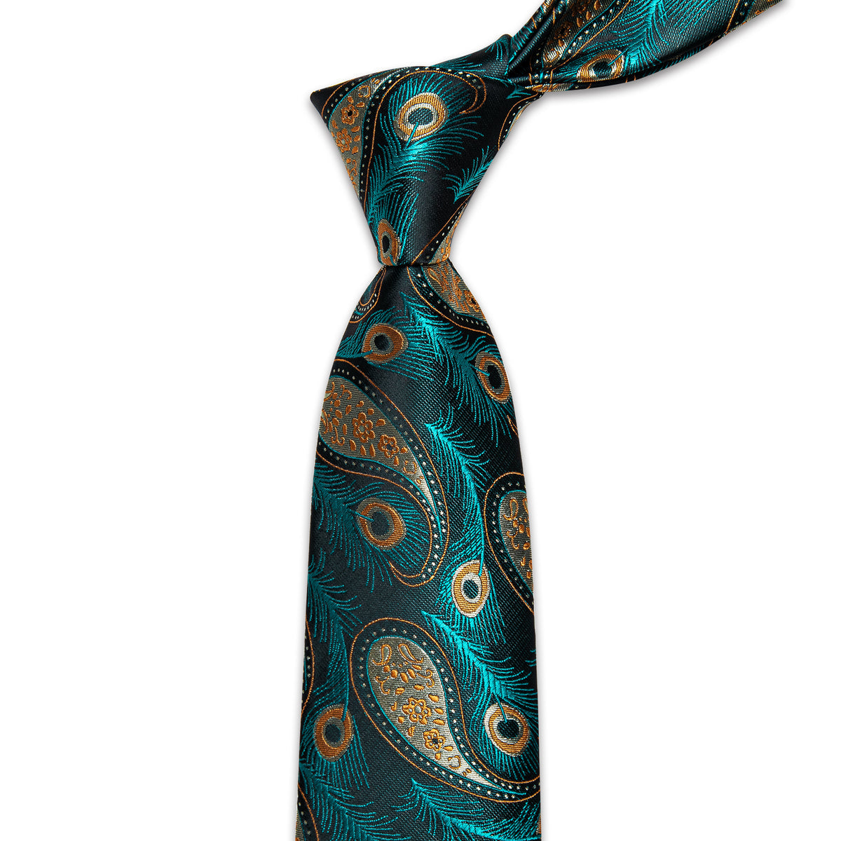 Blue, Green and Yellow Feather Silk Tie, Pocket Square and Cufflinks tie sets    - Sophisticated Gentlemen
