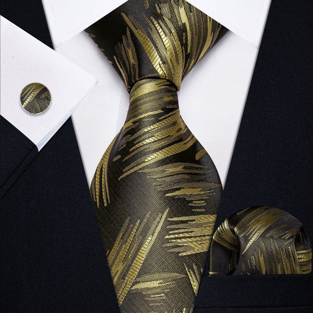 Gold and Brown Silk Tie, Pocket Square and Cufflinks tie sets    - Sophisticated Gentlemen