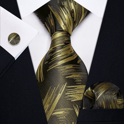 Gold and Brown Silk Tie, Pocket Square and Cufflinks tie sets    - Sophisticated Gentlemen