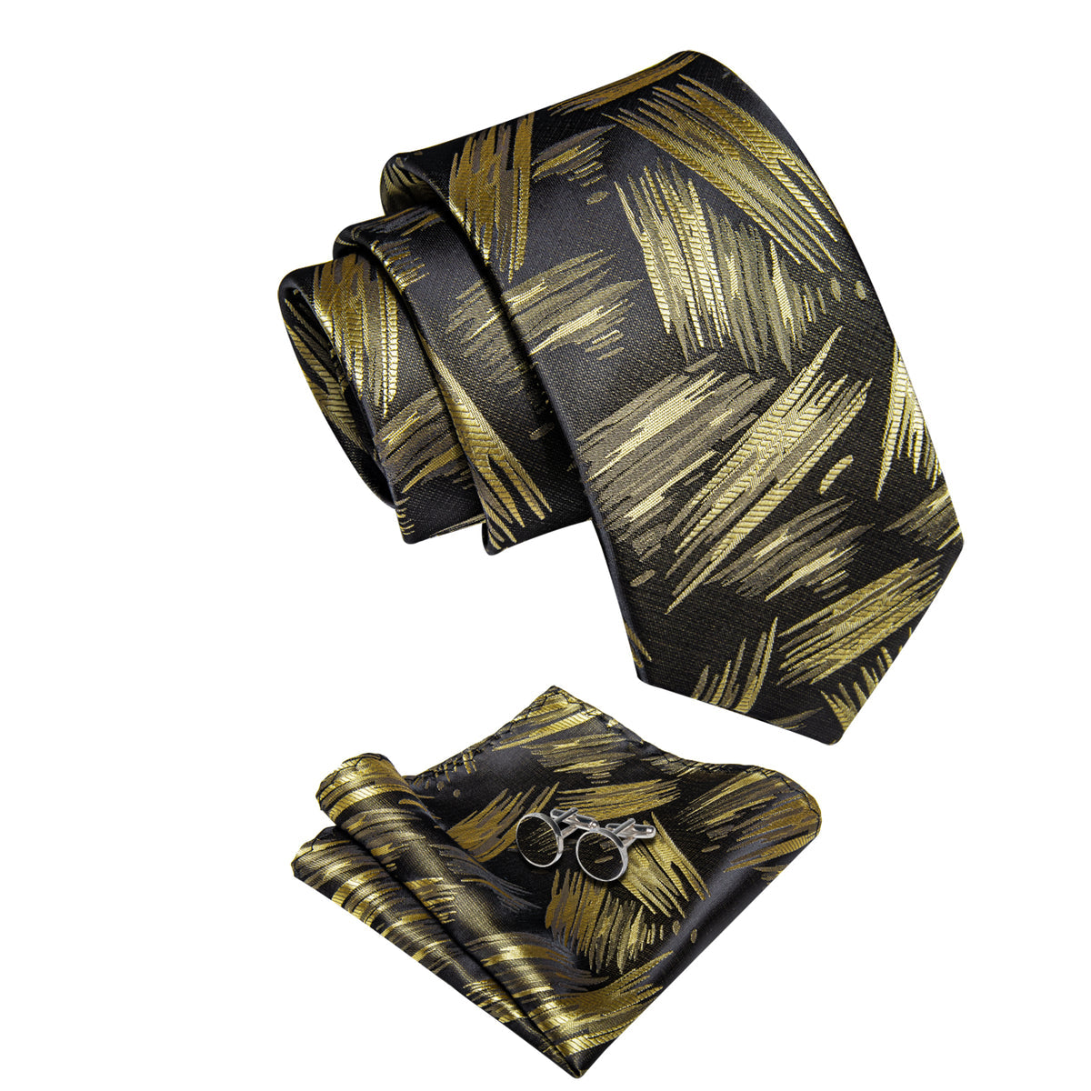 Gold and Brown Silk Tie, Pocket Square and Cufflinks tie sets    - Sophisticated Gentlemen