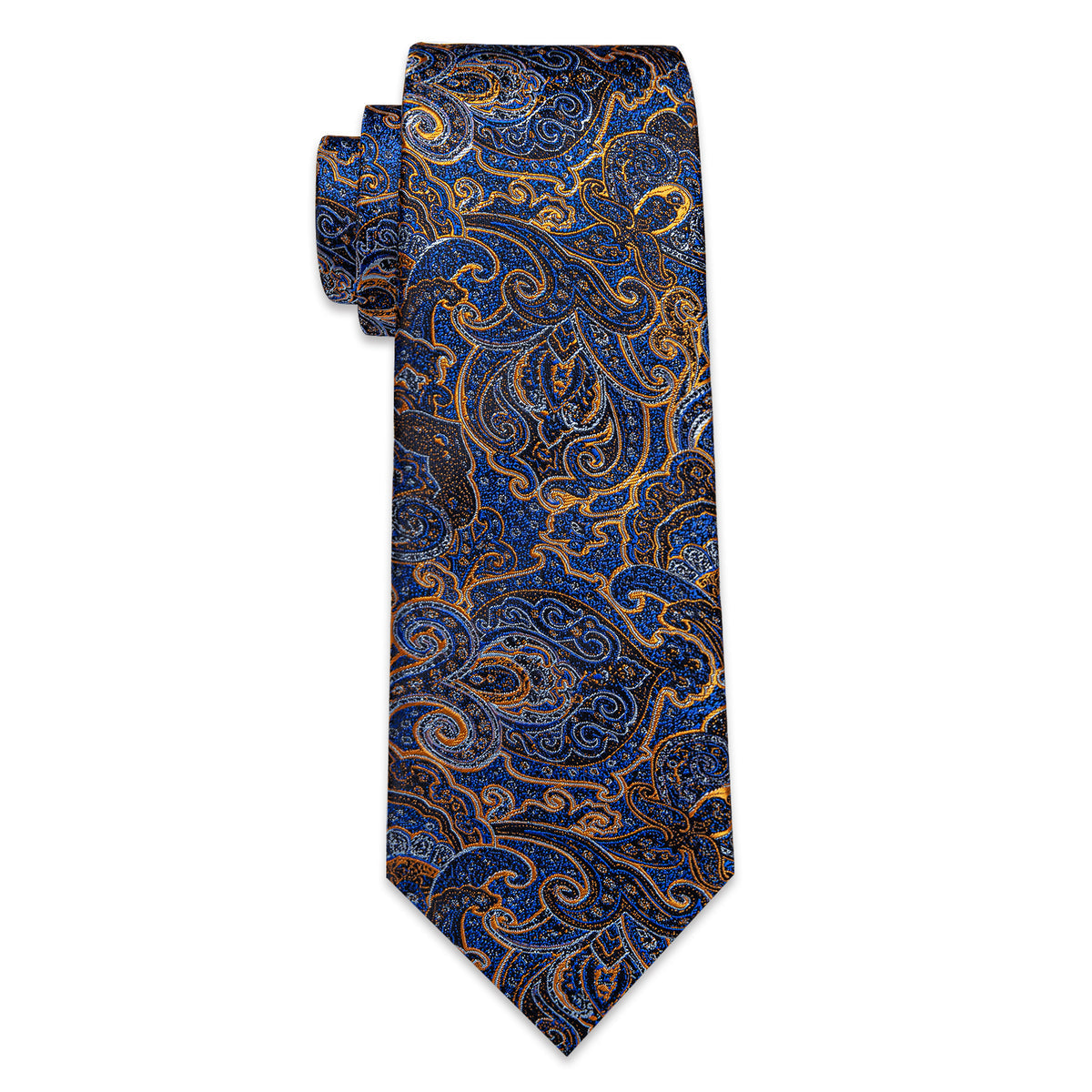 Blue and Gold Paisley Silk Tie, Pocket Square and Cufflinks tie sets    - Sophisticated Gentlemen