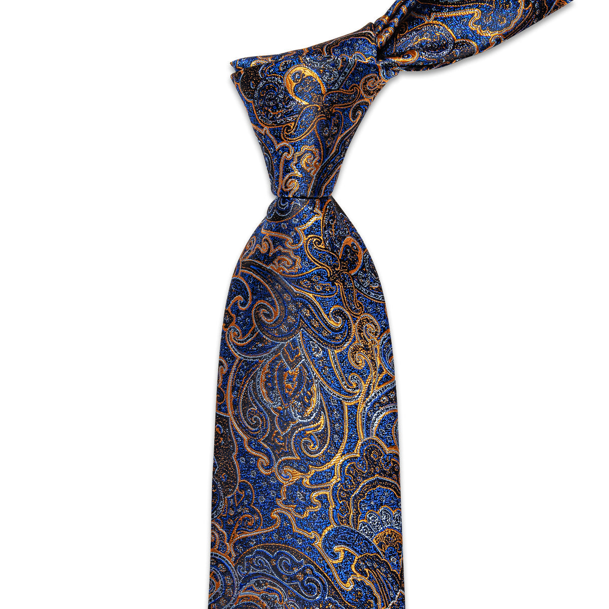 Blue and Gold Paisley Silk Tie, Pocket Square and Cufflinks tie sets    - Sophisticated Gentlemen