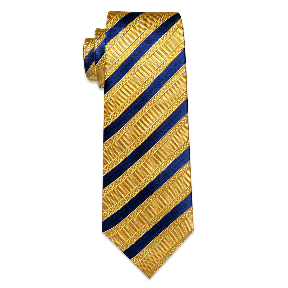 Gold and Navy Striped Silk Tie, Pocket Square and Cufflinks tie sets    - Sophisticated Gentlemen