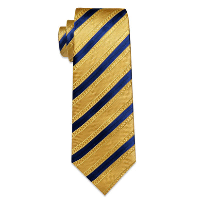 Gold and Navy Striped Silk Tie, Pocket Square and Cufflinks tie sets    - Sophisticated Gentlemen