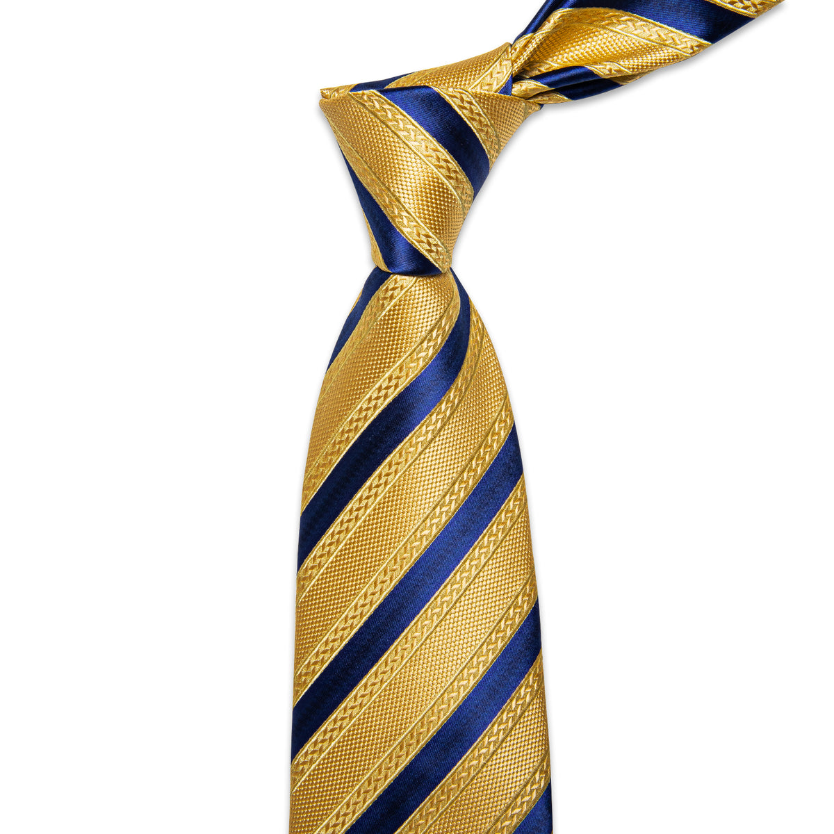 Gold and Navy Striped Silk Tie, Pocket Square and Cufflinks tie sets    - Sophisticated Gentlemen