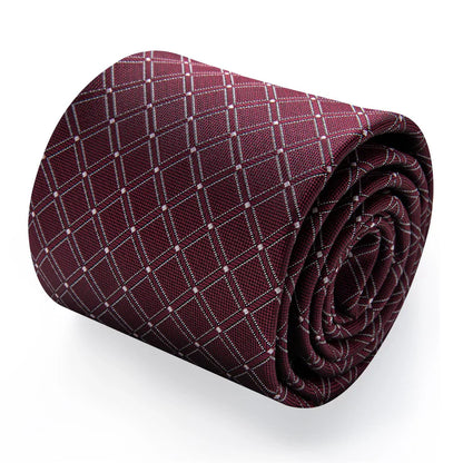Burgundy & Silver Checkered Silk Tie - Classic Grid Pattern Necktie Set tie sets - Sophisticated Gentlemen