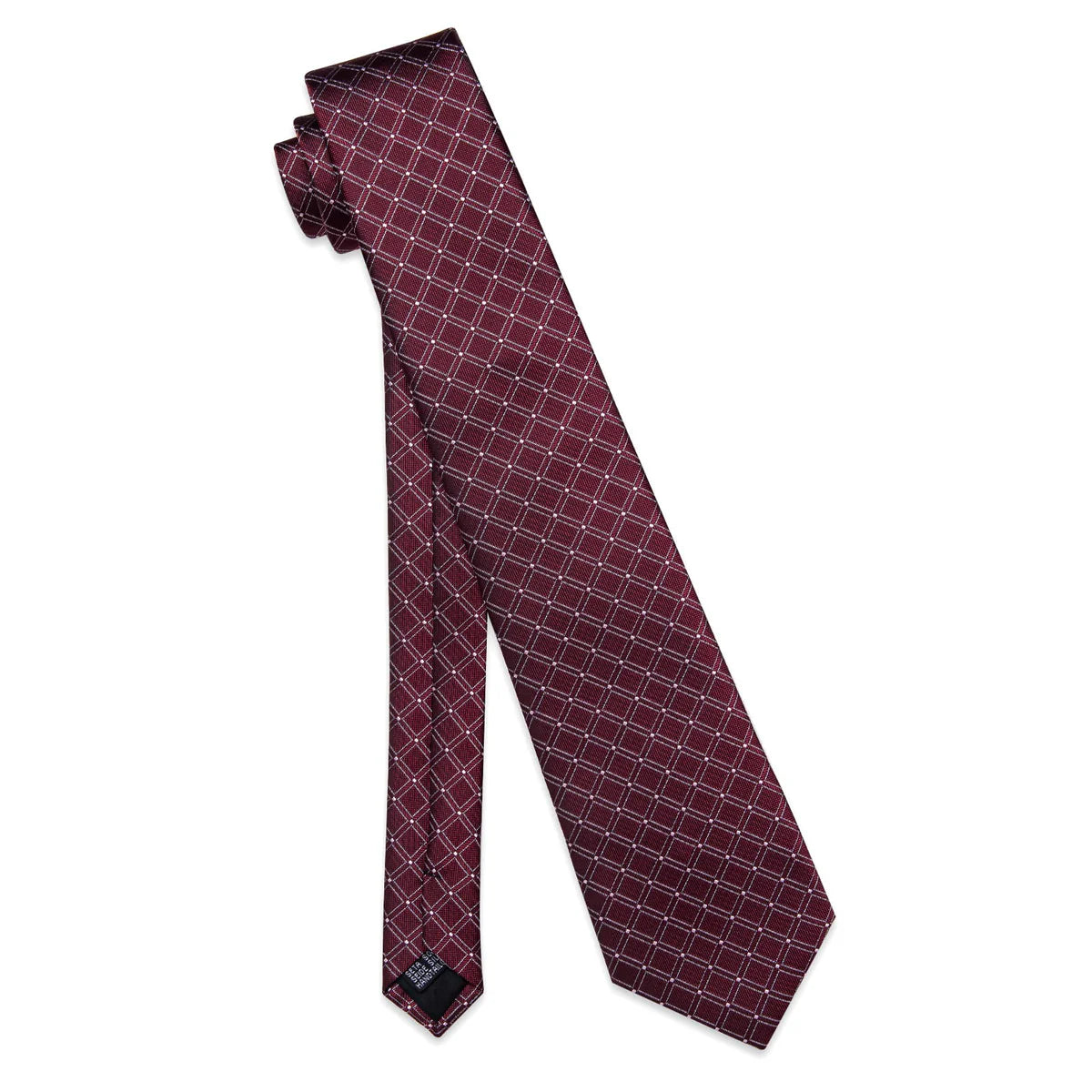 Burgundy & Silver Checkered Silk Tie - Classic Grid Pattern Necktie Set tie sets - Sophisticated Gentlemen
