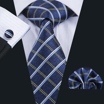 Royal Blue Plaid Tie, Pocket Square and Cufflinks Set tie sets    - Sophisticated Gentlemen