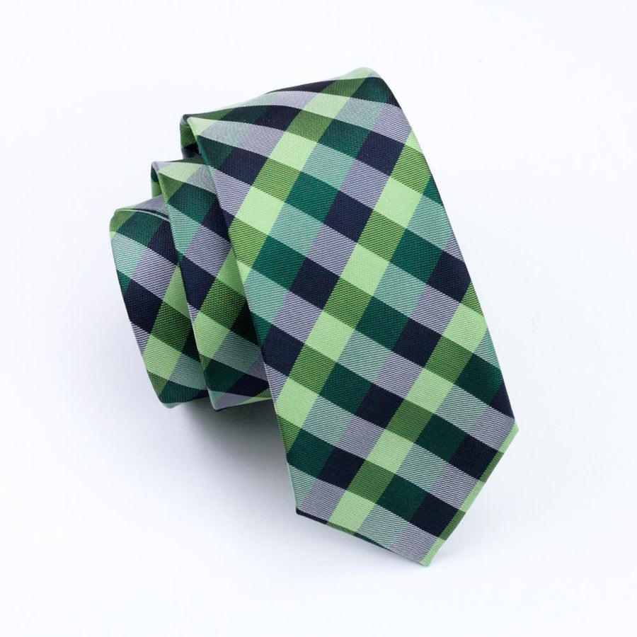 Green Plaid Silk XL Tie, Pocket Square and Cufflinks tie sets    - Sophisticated Gentlemen