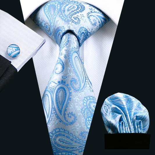 Sky Blue Silk Tie, Pocket Square & Cufflinks Set tie sets - Sophisticated Gentlemen