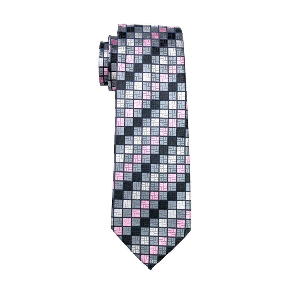 Pink and Gray Plaid Silk Tie, Pocket Square and Cufflinks Set tie sets - Sophisticated Gentlemen