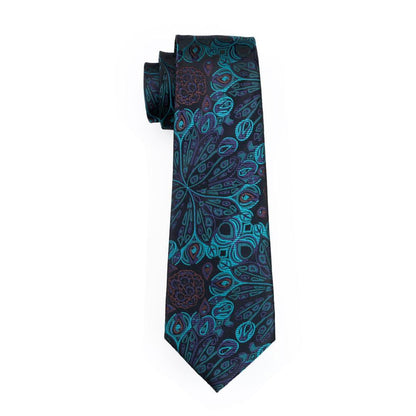 Cyan Black Paisley Silk Tie, Pocket Square and Cufflinks Set tie sets    - Sophisticated Gentlemen