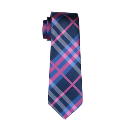 Classic Deep Blue Pink Plaid Tie, Pocket Square and Cufflinks Set tie sets    - Sophisticated Gentlemen