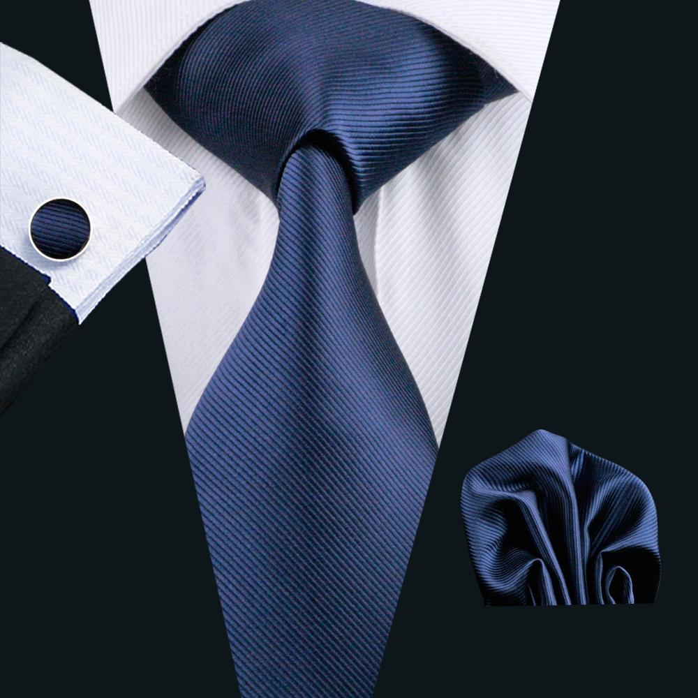 Classic Deep Blue Solid Silk Tie, Pocket Square and Cufflinks Set tie sets    - Sophisticated Gentlemen