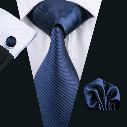 Classic Deep Blue Solid Silk Tie, Pocket Square and Cufflinks Set tie sets    - Sophisticated Gentlemen