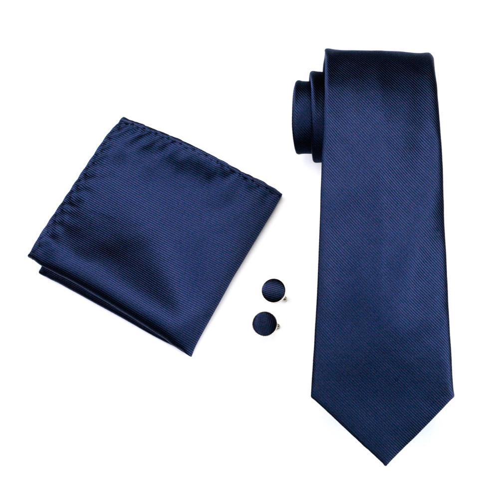 Classic Deep Blue Solid Silk Tie, Pocket Square and Cufflinks Set tie sets    - Sophisticated Gentlemen