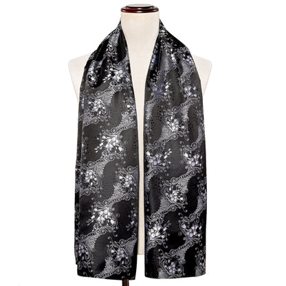 Luxury Black Silver Floral Scarf Scarf    - Sophisticated Gentlemen