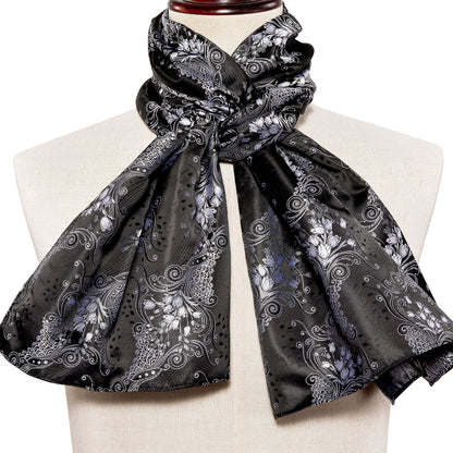 Luxury Black Silver Floral Scarf Scarf    - Sophisticated Gentlemen