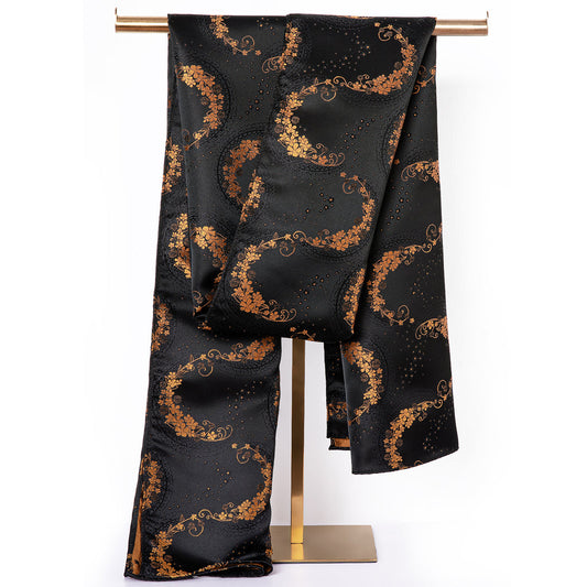 Luxury Purple Black Floral Silk Scarf Scarf - Sophisticated Gentlemen
