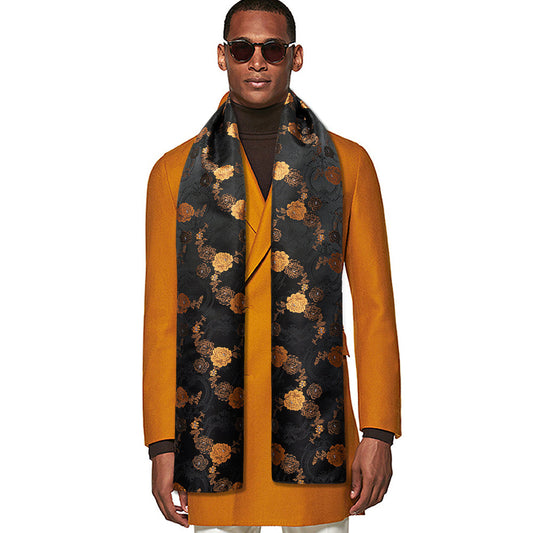 Luxury Black Yellow Floral Scarf Scarf    - Sophisticated Gentlemen