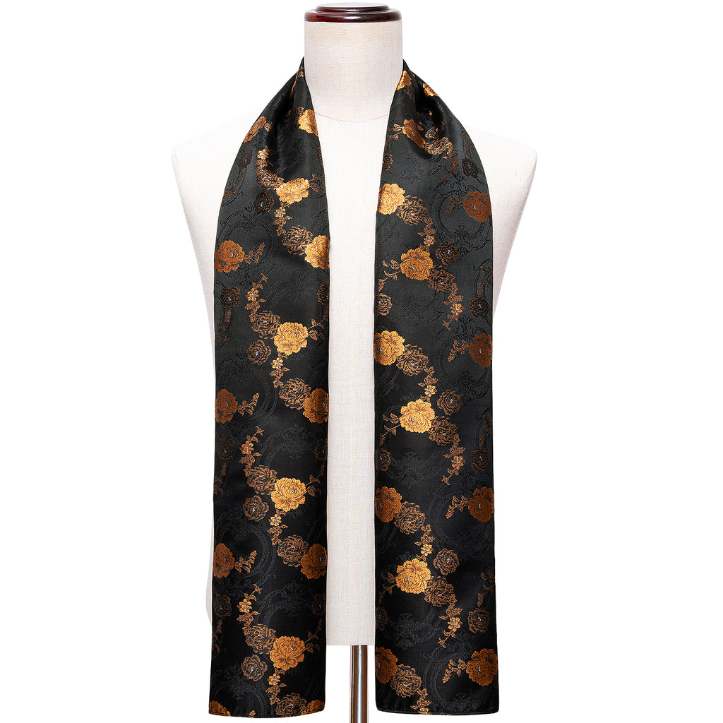 Luxury Black Yellow Floral Scarf Scarf    - Sophisticated Gentlemen
