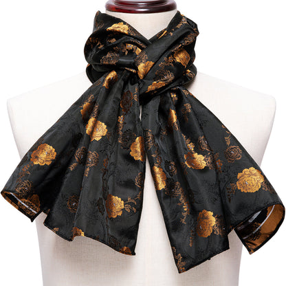 Luxury Black Yellow Floral Scarf Scarf    - Sophisticated Gentlemen