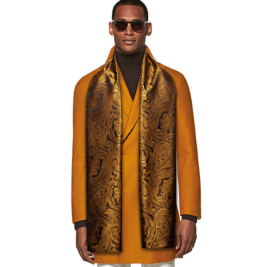 Luxury Gold Black Floral Silk Scarf Scarf    - Sophisticated Gentlemen