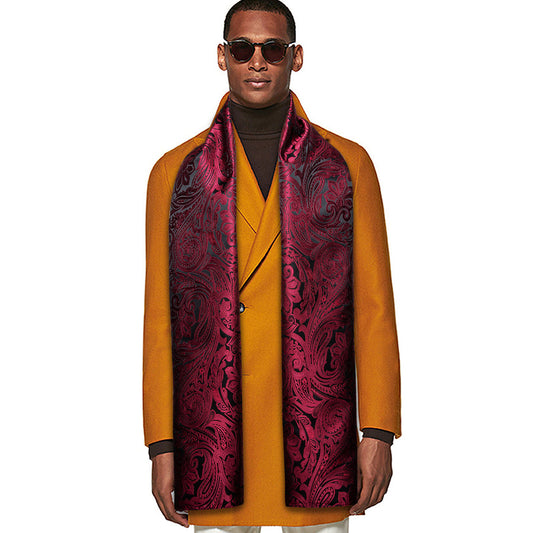 Luxury Red Black Floral Silk Scarf Scarf    - Sophisticated Gentlemen