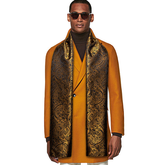 Gold Black Shining Floral Silk Scarf Scarf    - Sophisticated Gentlemen