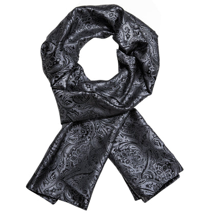 Luxury Black Silver Floral Scarf Scarf    - Sophisticated Gentlemen