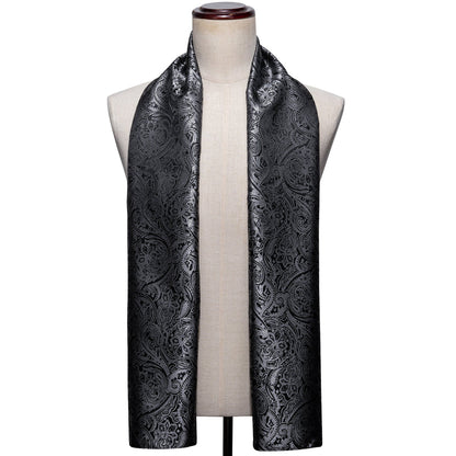 Luxury Black Silver Floral Scarf Scarf    - Sophisticated Gentlemen