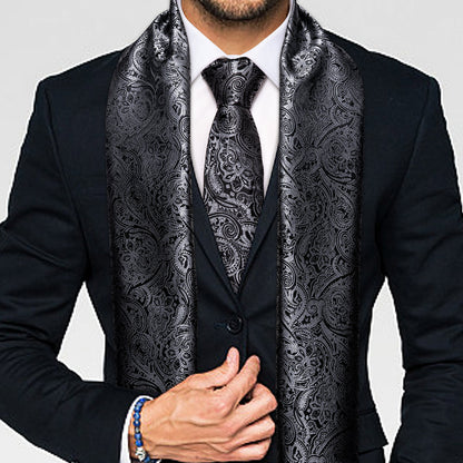 Luxury Black Silver Floral Scarf Scarf    - Sophisticated Gentlemen