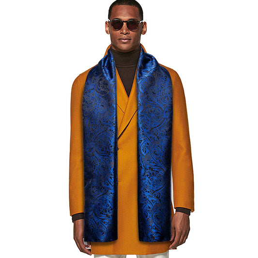 Luxury Blue Black Floral WInter Silk Scarf Scarf    - Sophisticated Gentlemen
