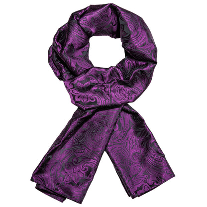 Luxury Purple Black Floral Silk Scarf Scarf    - Sophisticated Gentlemen
