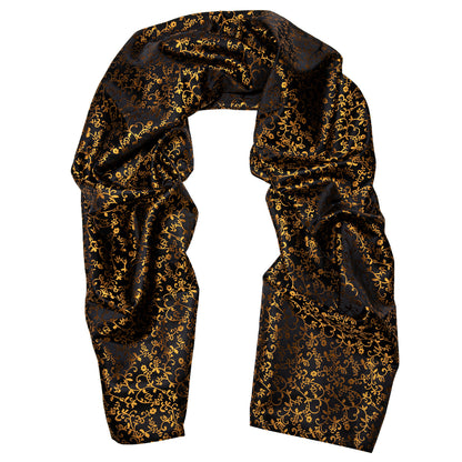 Luxury Black Gold Floral Silk Scarf Scarf    - Sophisticated Gentlemen