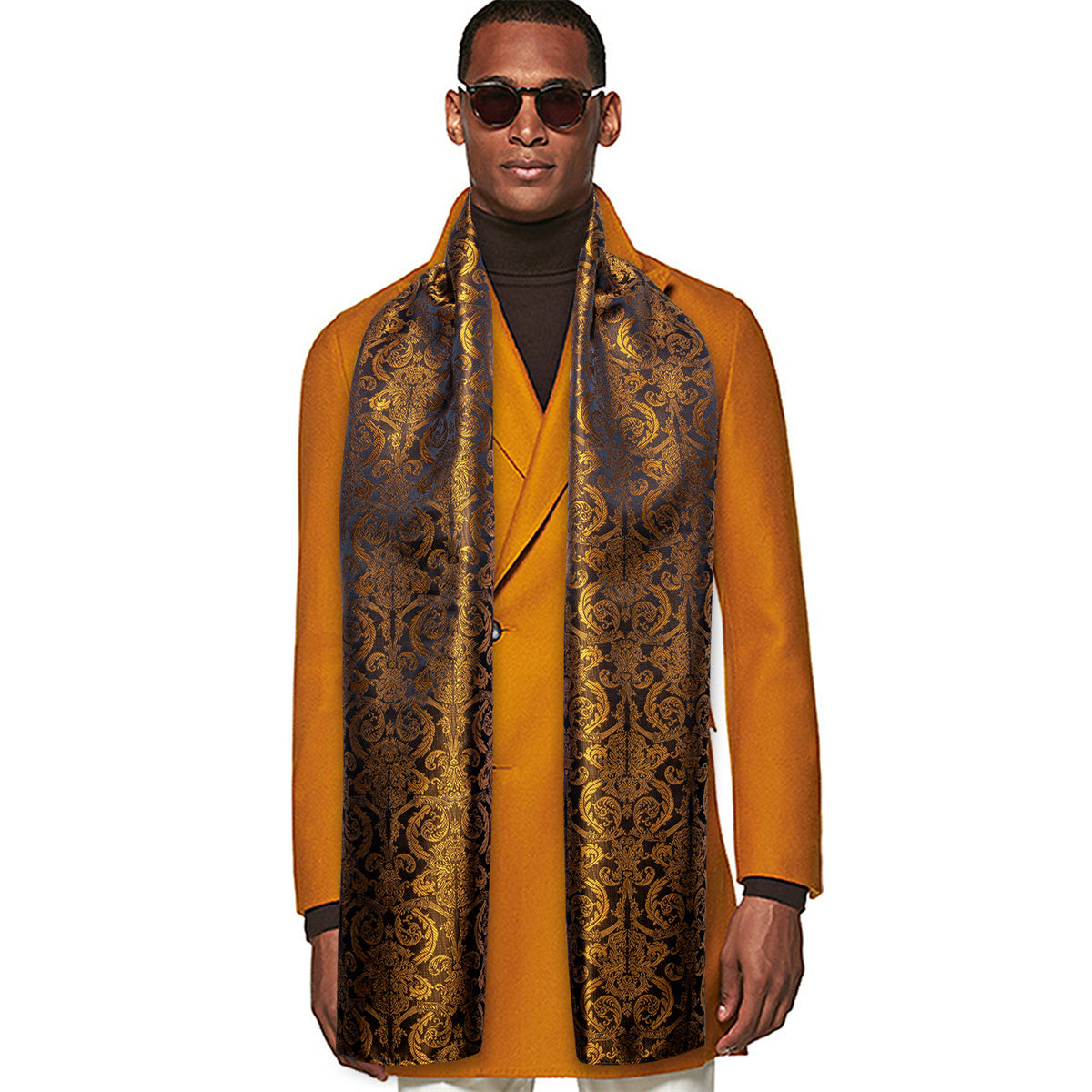 Luxury Black Gold Paisley Silk Scarf Scarf    - Sophisticated Gentlemen