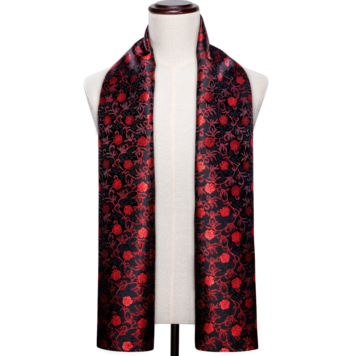 Luxury Black Red Flower Scarf Scarf    - Sophisticated Gentlemen