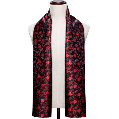 Luxury Black Red Flower Scarf Scarf    - Sophisticated Gentlemen