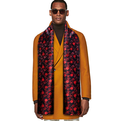 Luxury Black Red Flower Scarf Scarf    - Sophisticated Gentlemen