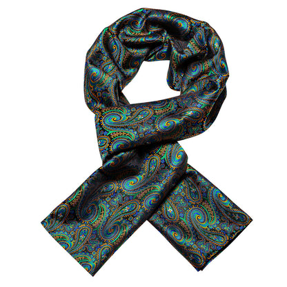 Teal Blue Brown Paisley Silk Scarf Scarf    - Sophisticated Gentlemen