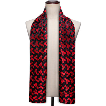 Red Black Small Flower Silk Scarf Scarf    - Sophisticated Gentlemen