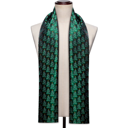 Green Christmas Tree Pattern Silk Scarf Scarf    - Sophisticated Gentlemen