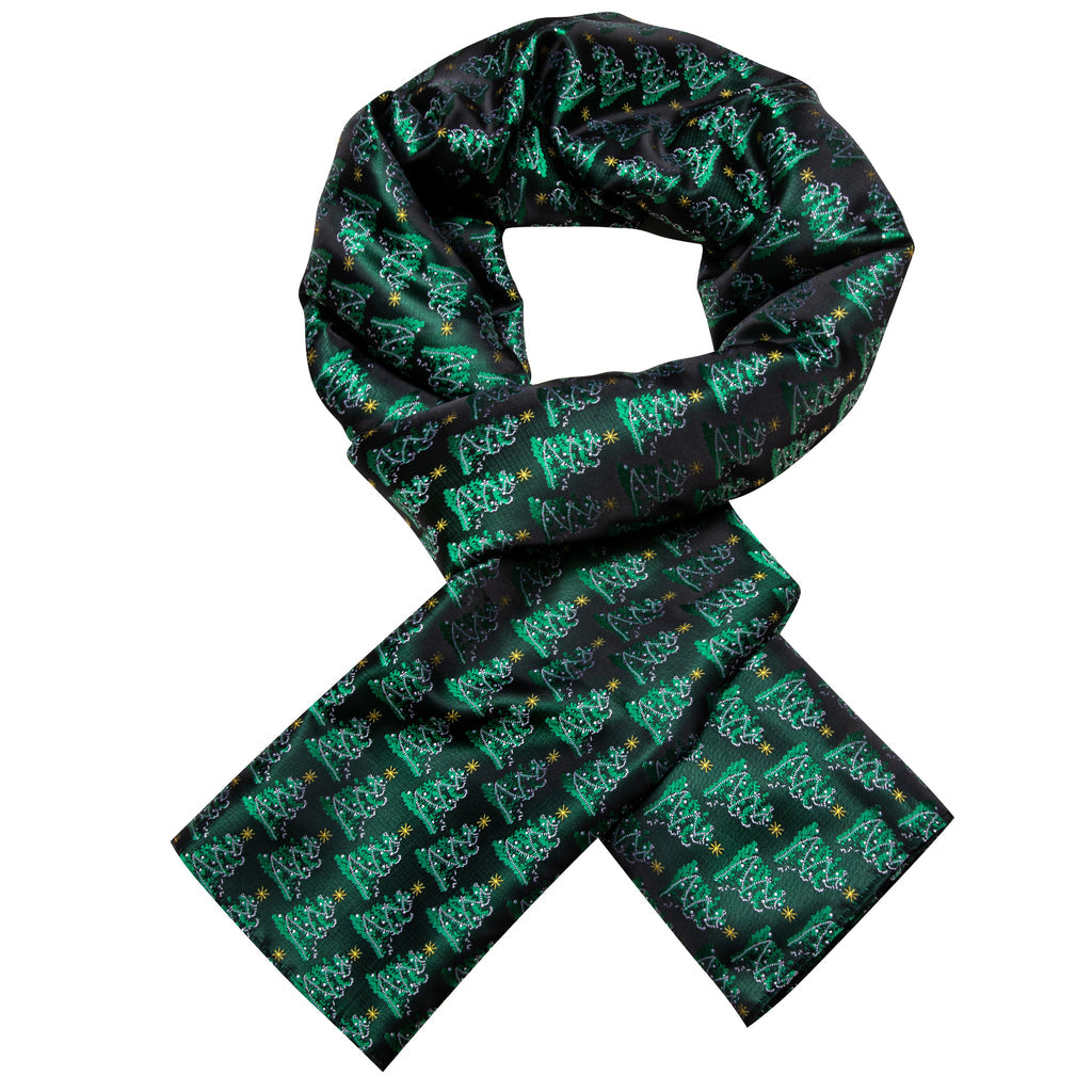 Green Christmas Tree Pattern Silk Scarf Scarf    - Sophisticated Gentlemen